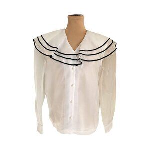 Vintage Susan Bristol White Black Sailor Blouse w/ Shoulder Pads sz 8